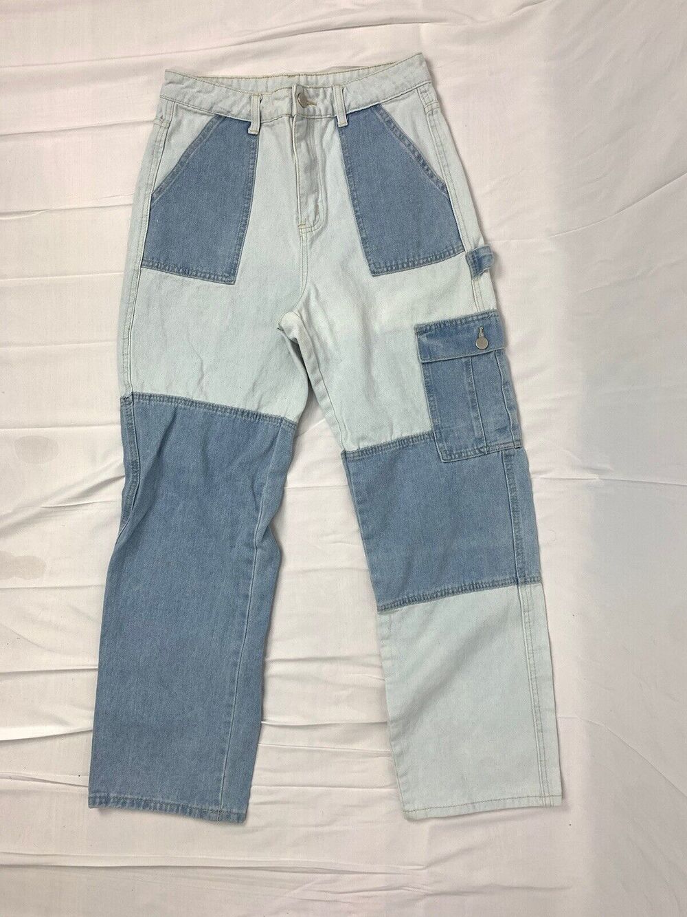 Patchwork Carpenter Cargo Jeans Size M Colorblock Utility Twee Y2K